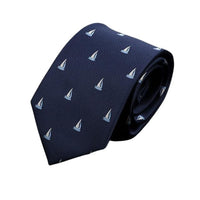 Navy Blue with Light Blue Boats Novelty Skinny Tie